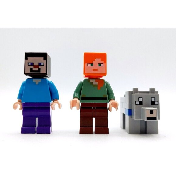 LEGO Minecraft Alex and Steve Minifigures Wolf Figures Lot of 3 - Picture 1 of 2